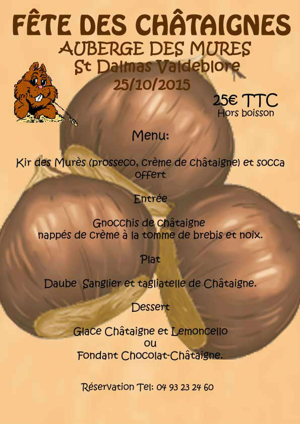 Menu fête des châtaignes auberge des Murès Valdeblore